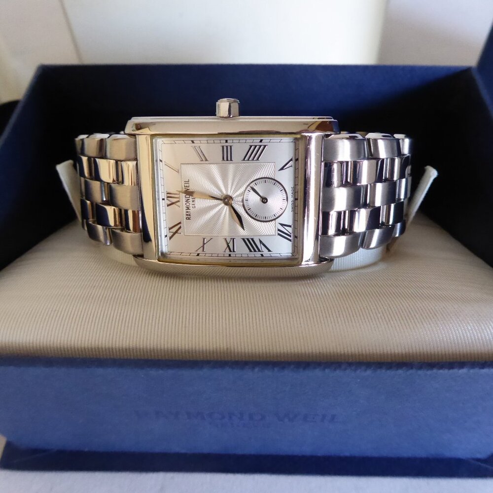 VINTAGE NEW RAYMOND WEIL MENS 9874 TOSCA SILVER DIAL15 JEWEL SWISS TANK & WALLET - Picture 4 of 16